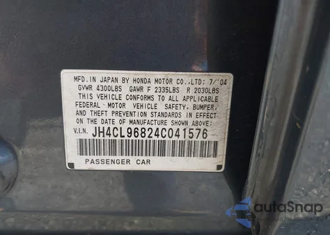 2004 Acura Tsx from USA, damaged, VIN JH4CL96824C041576